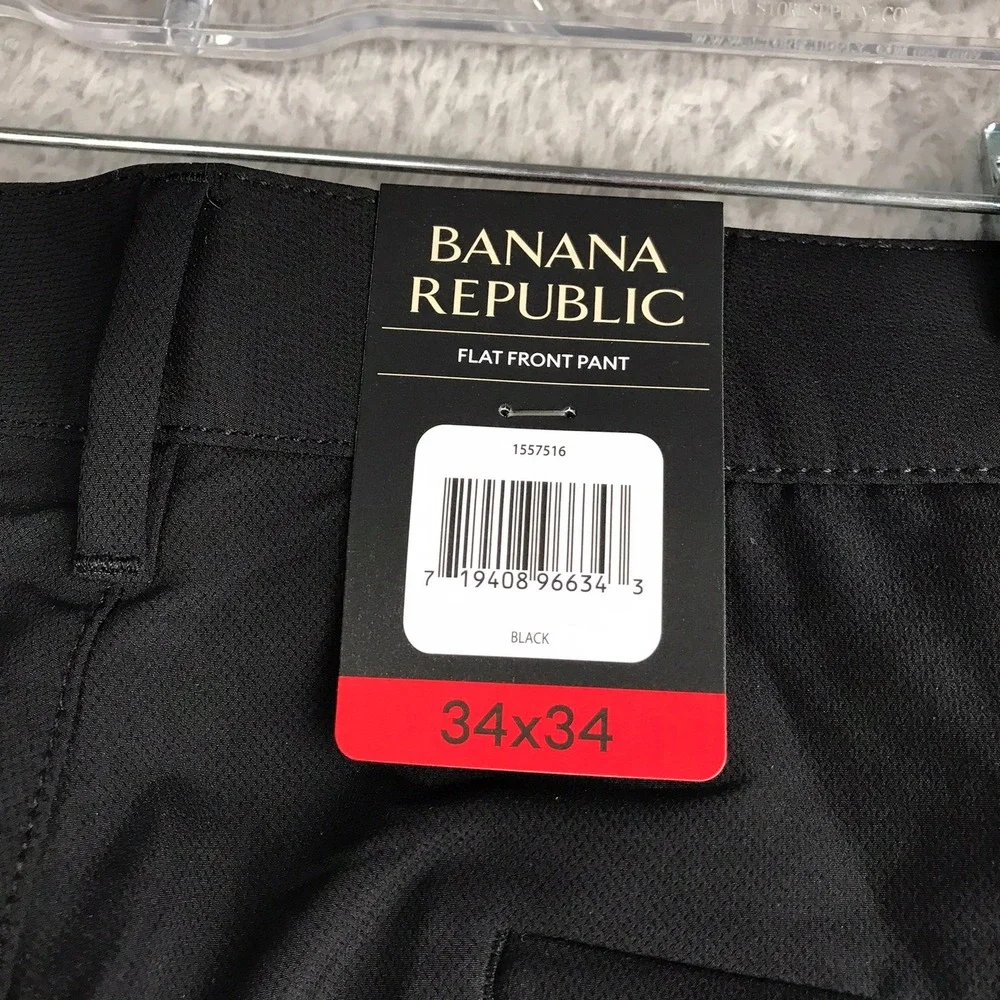 Banana Republic Flat Front Pant Mens 34x34 Black Performance Lightweight New NWT